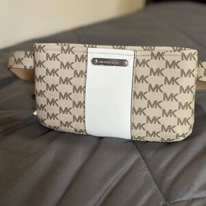Michael Kors Beige & White MK Logo Waist Bag